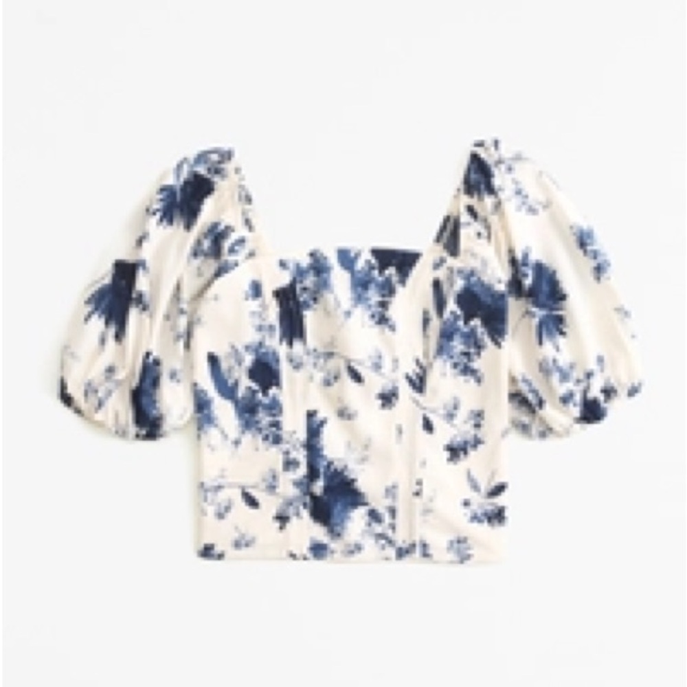 Abercrombie Puff Sleeve Crepe Squareneck Top